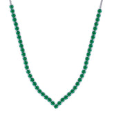 Asfour Crystal Tennis Necklace With Emerald Round Zircon Stones In 925 Sterling Silver-ND0398-G